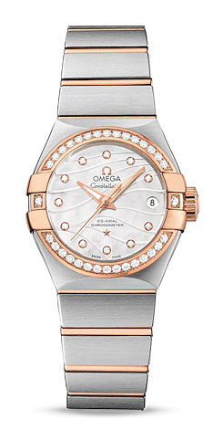 Omega Constellation Co-Axial 27 Brushed Stainless Steel / Red Gold / Diamond / Wavy MOP